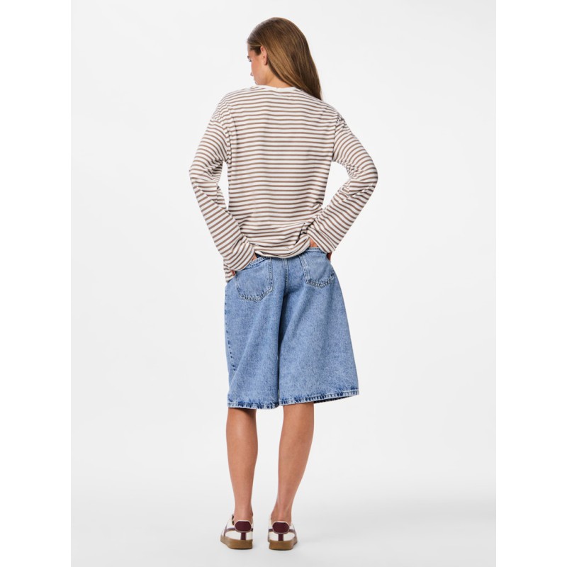 PIECES Sadie langærmet bluse - Cloud Dancer / Fossil