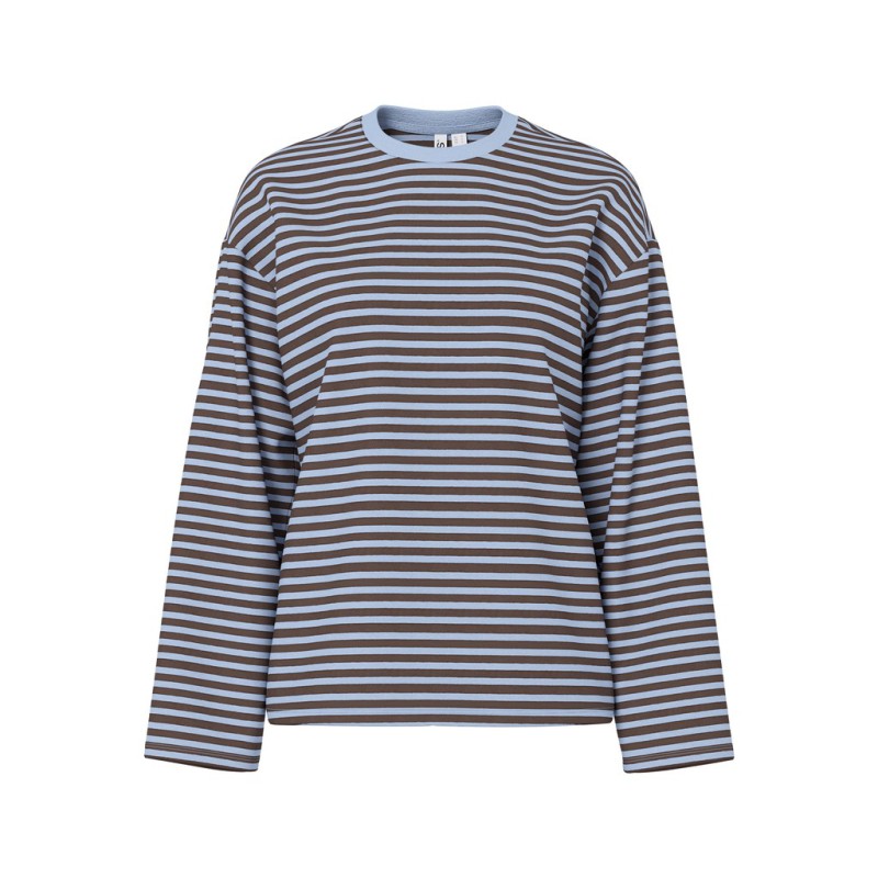 PIECES Sadie langærmet bluse - Cashmere Blue / Hot Fudge