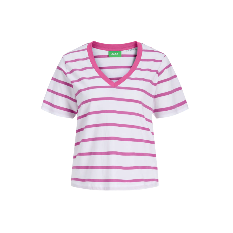 JJXX Annie stribet kortærmet T-shirt - Fiji Flower / Bright White