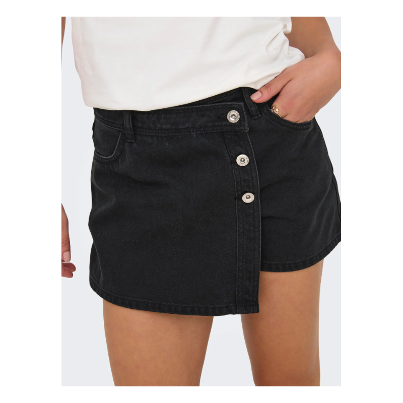ONLY Lesly regular mellemhøj denim skort - Washed Black