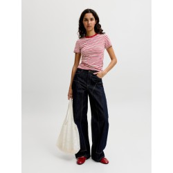 JJXX Gigi kortærmet stribet T-shirt - Scarlet Sage / Vanilla