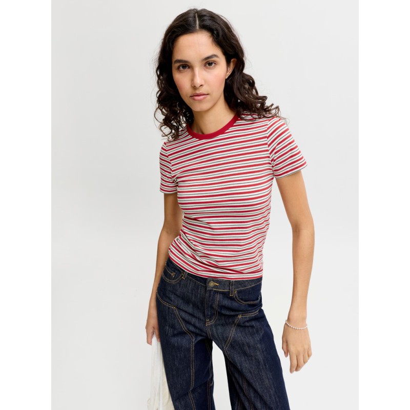 JJXX Gigi kortærmet stribet T-shirt - Scarlet Sage / Vanilla