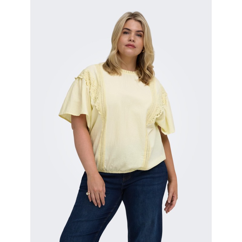 ONLY CARMAKOMA Malia 2/4 Broderet Top - Double Cream