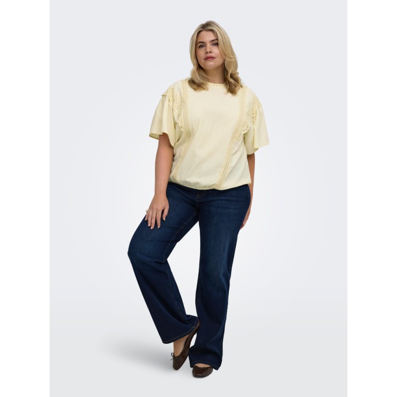 ONLY CARMAKOMA Malia 2/4 Broderet Top - Double Cream