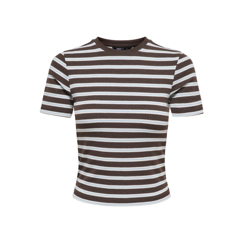 ONLY Lupe kortærmet stribet t-shirt - Seal Brown BLUE STRIPE