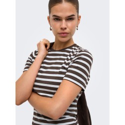 ONLY Lupe kortærmet stribet t-shirt - Seal Brown BLUE STRIPE