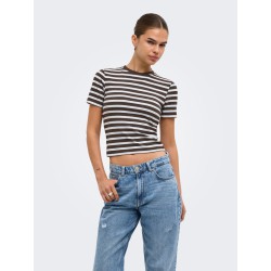 ONLY Lupe kortærmet stribet t-shirt - Seal Brown BLUE STRIPE