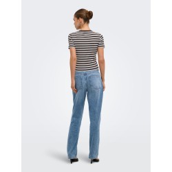 ONLY Lupe kortærmet stribet t-shirt - Seal Brown BLUE STRIPE