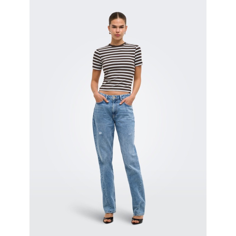 ONLY Lupe kortærmet stribet t-shirt - Seal Brown BLUE STRIPE