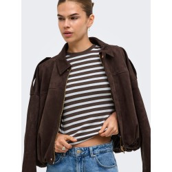 ONLY Lupe kortærmet stribet t-shirt - Seal Brown BLUE STRIPE