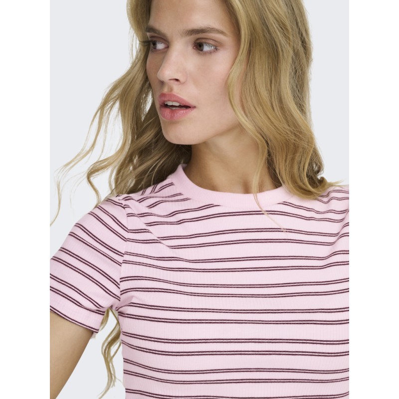 ONLY Lupe kortærmet stribet t-shirt - Pink Lady BURGUNDY STRIBES