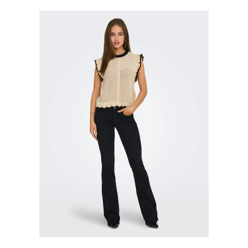 JDY Violet strik flæse pullover - Birch/ Black