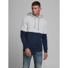 JACK & JONES SWEAT HOODIE - LIGHT GREY/ NAVY BLAZER