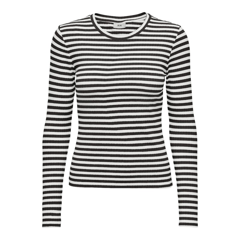 JDY Fransiska langærmet stribet rund hals bluse - Cloud Dancer BLACK