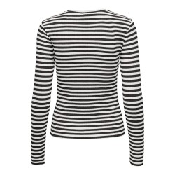 JDY Fransiska langærmet stribet rund hals bluse - Cloud Dancer BLACK