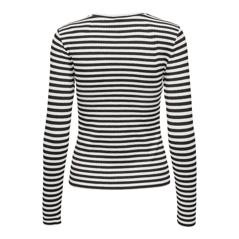 JDY Fransiska langærmet stribet rund hals bluse - Cloud Dancer BLACK