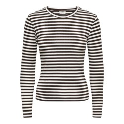 JDY Fransiska langærmet stribet rund hals bluse - Cloud Dancer COFFEE BEAN