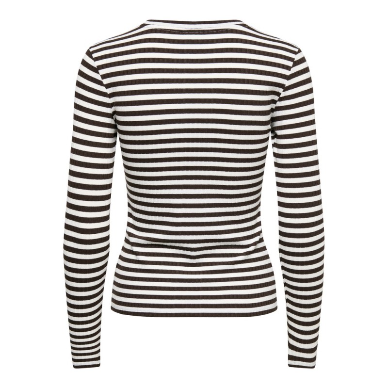 JDY Fransiska langærmet stribet rund hals bluse - Cloud Dancer COFFEE BEAN