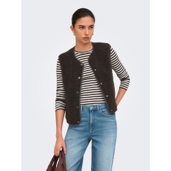JDY Fransiska langærmet stribet rund hals bluse - Cloud Dancer COFFEE BEAN