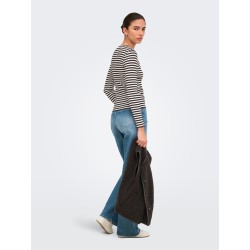 JDY Fransiska langærmet stribet rund hals bluse - Cloud Dancer COFFEE BEAN
