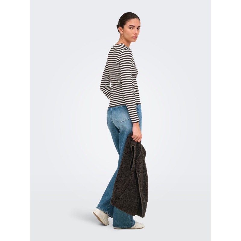 JDY Fransiska langærmet stribet rund hals bluse - Cloud Dancer COFFEE BEAN