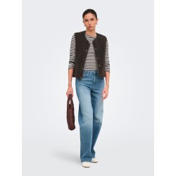 JDY Fransiska langærmet stribet rund hals bluse - Cloud Dancer COFFEE BEAN