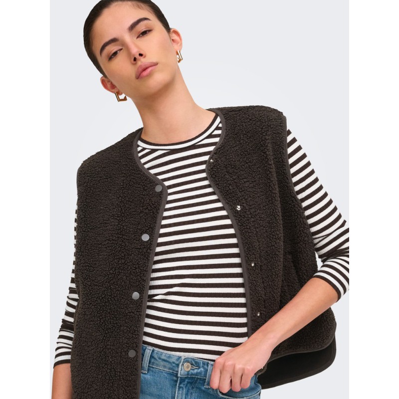 JDY Fransiska langærmet stribet rund hals bluse - Cloud Dancer COFFEE BEAN