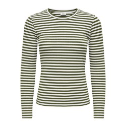 JDY Fransiska langærmet stribet rund hals bluse - Cloud Dancer DARK OLIVE