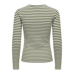 JDY Fransiska langærmet stribet rund hals bluse - Cloud Dancer DARK OLIVE
