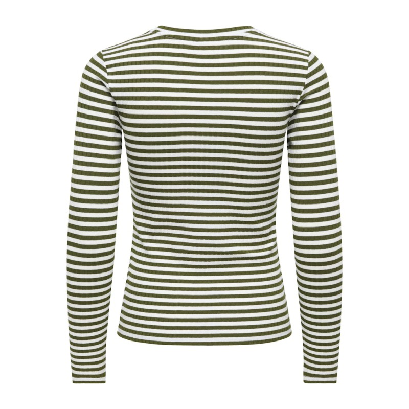 JDY Fransiska langærmet stribet rund hals bluse - Cloud Dancer DARK OLIVE