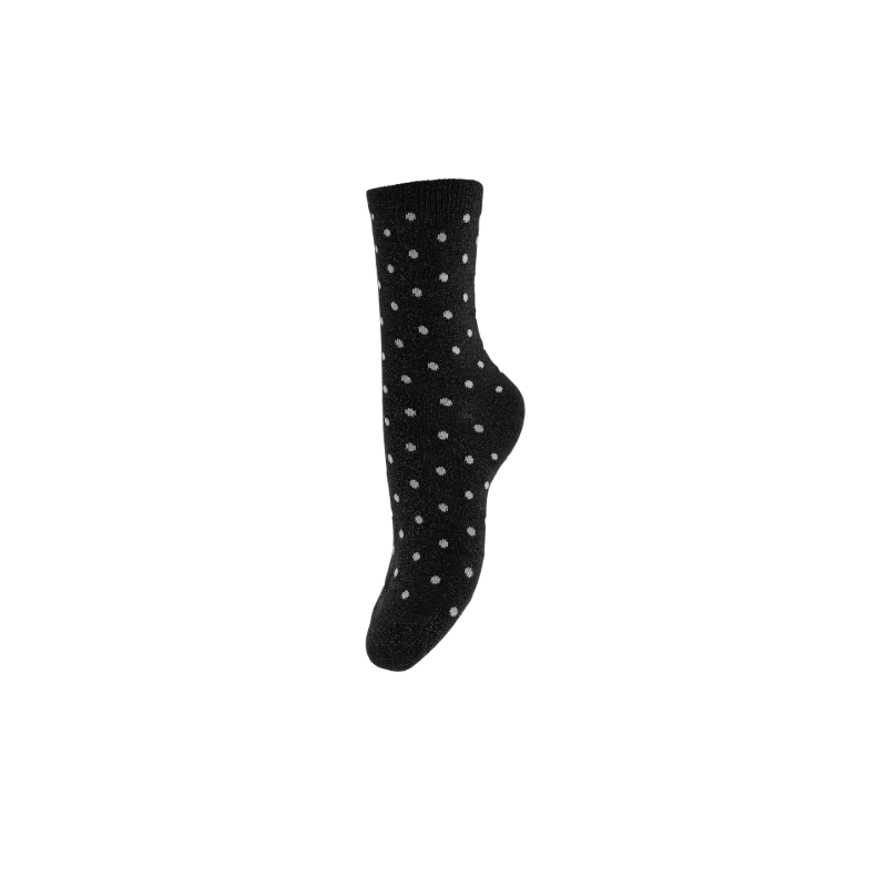 PIECES Ebby glimmer lang prikket strømper - Sort SILVER DOTS