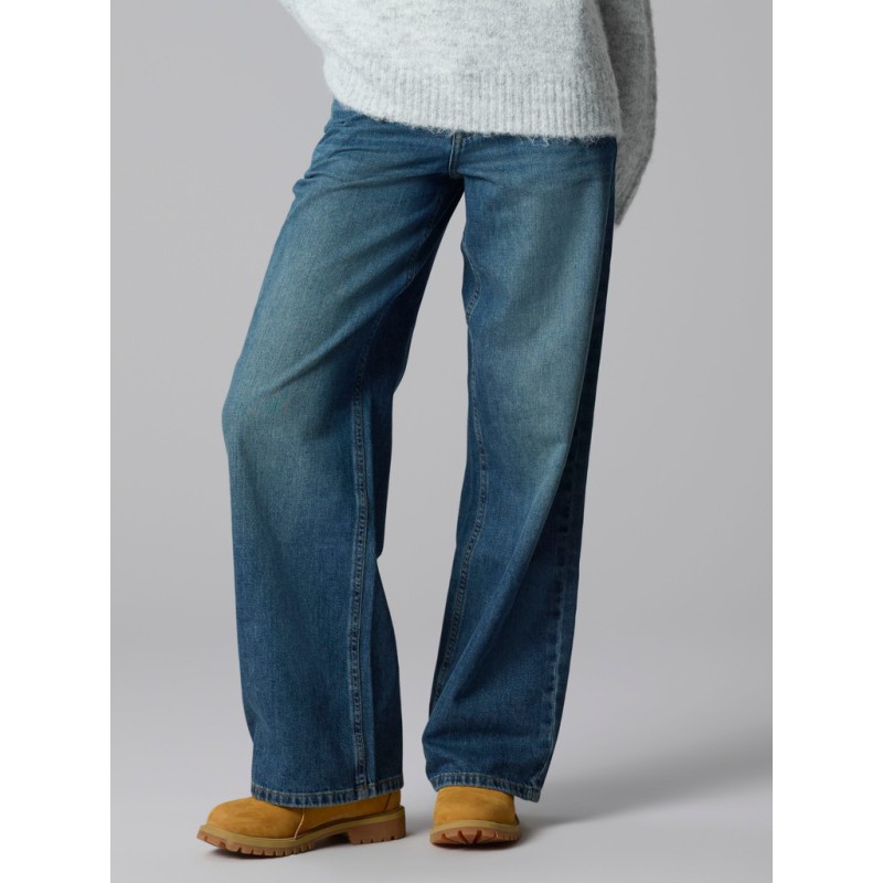 LMTD Bett brede mellem talje denim jeans - Vintage Dark Blue Denim