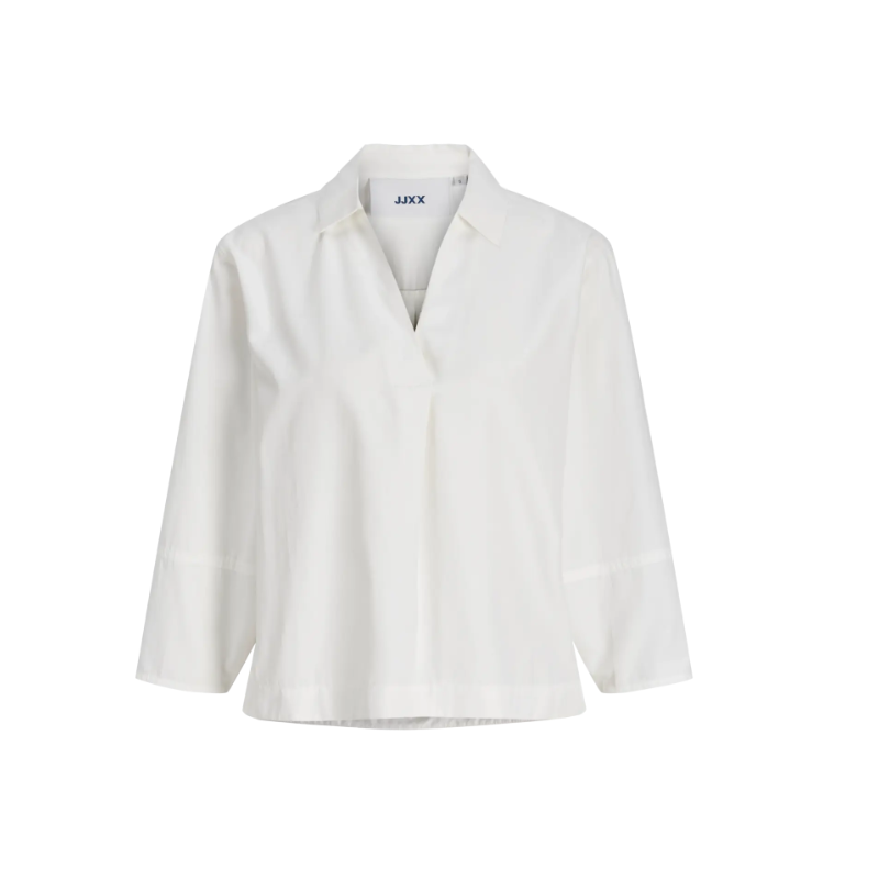 PIECES Caro poplin langærmet bluse - Blanc de Blanc