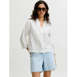 PIECES Caro poplin langærmet bluse - Blanc de Blanc
