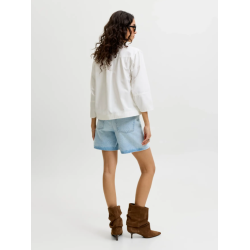 PIECES Caro poplin langærmet bluse - Blanc de Blanc