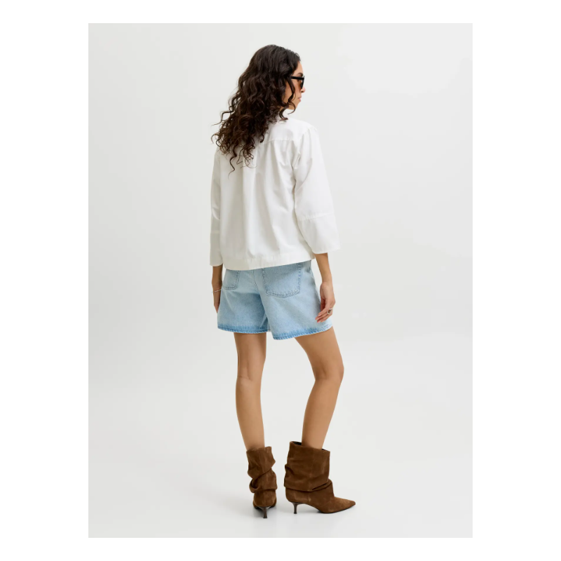 PIECES Caro poplin langærmet bluse - Blanc de Blanc
