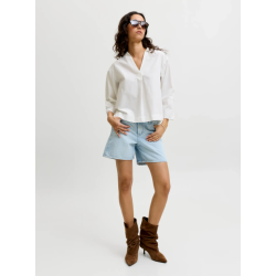 PIECES Caro poplin langærmet bluse - Blanc de Blanc