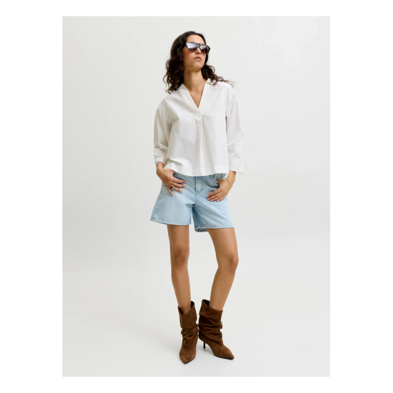 PIECES Caro poplin langærmet bluse - Blanc de Blanc
