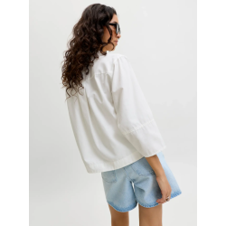 PIECES Caro poplin langærmet bluse - Blanc de Blanc