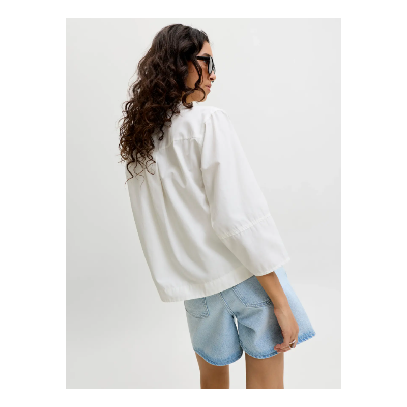 PIECES Caro poplin langærmet bluse - Blanc de Blanc