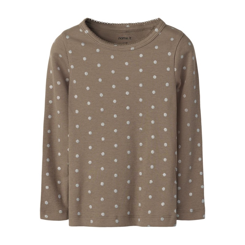 NAME IT Mini Lona langærmet x-slim top - Taupe Gray