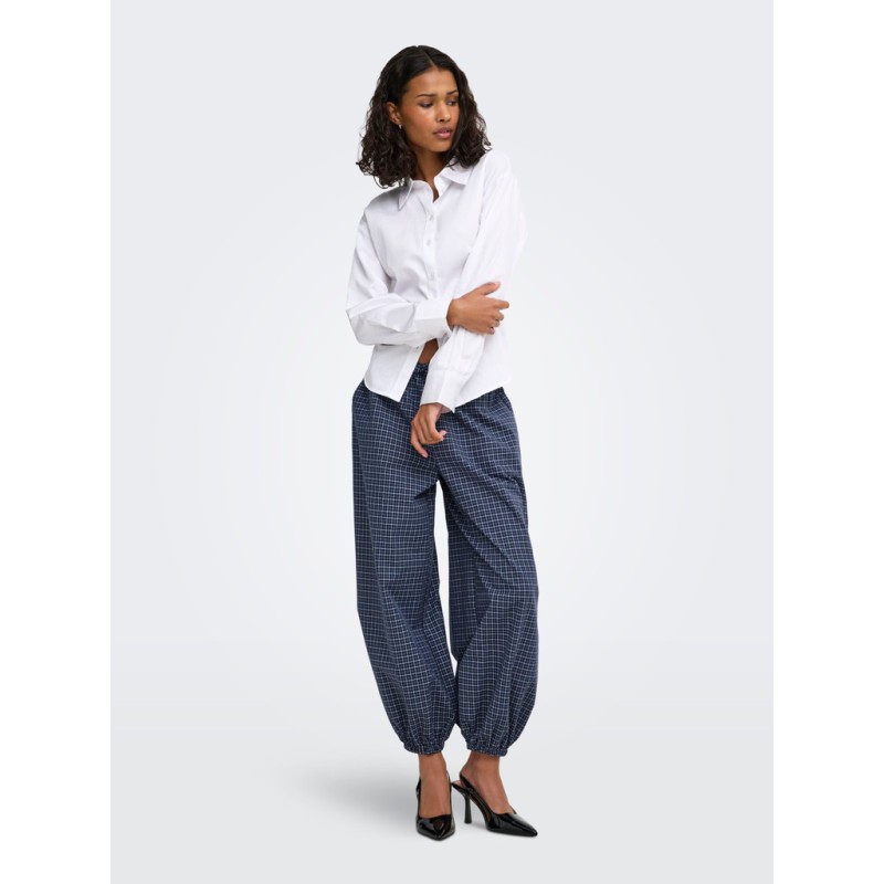 JDY Peggy mellemtaljet ternet ballon bukser - Navy Blazer