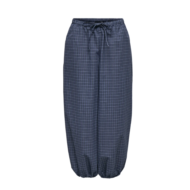 JDY Peggy mellemtaljet ternet ballon bukser - Navy Blazer