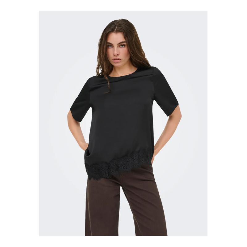 JDY Urba kortærmet asymmetrisk t-shirt - Sort