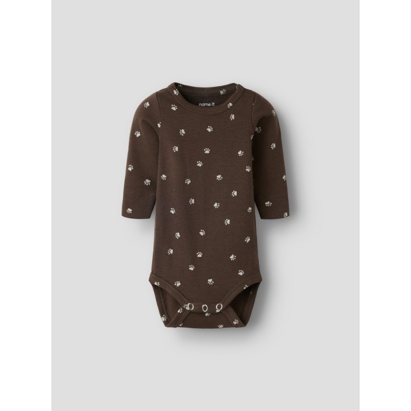 NAME IT Baby Laris x-slim langærmet bodystocking - Chocolate Brown