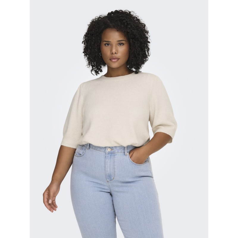 ONLY CARMAKOMA Rica 2/4 strik Top - Birch Melange