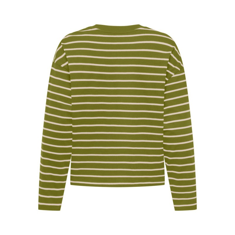 ONLY Happy langærmet stribet t-shirt - Cardamom Seed SANDSHELL