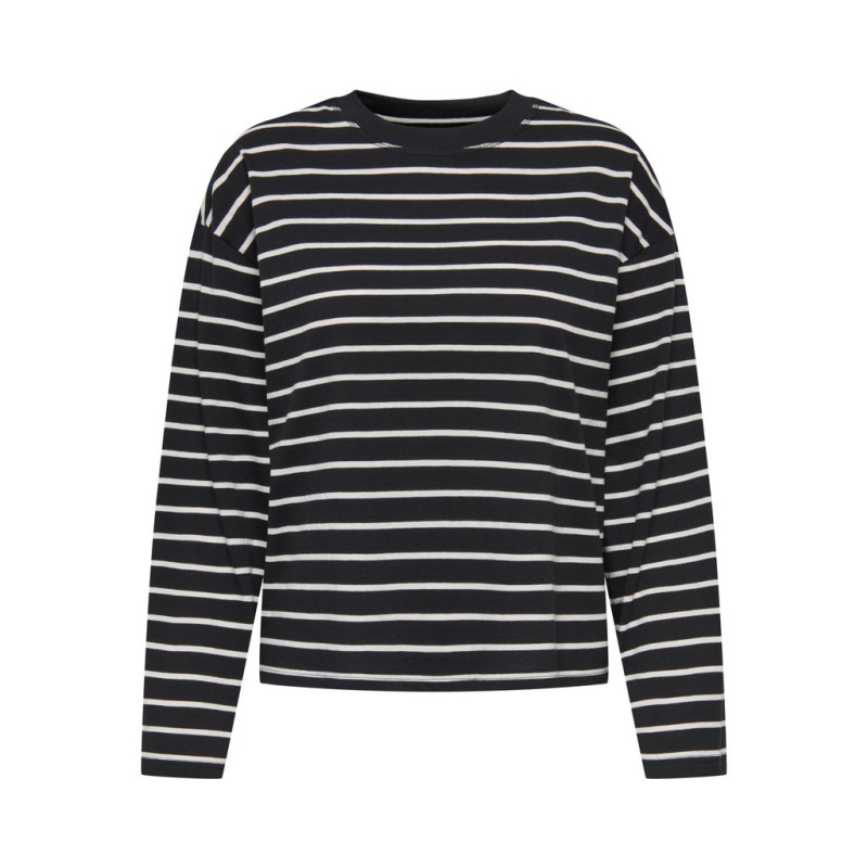 ONLY Happy langærmet stribet t-shirt - Sort CLOUD DANCER