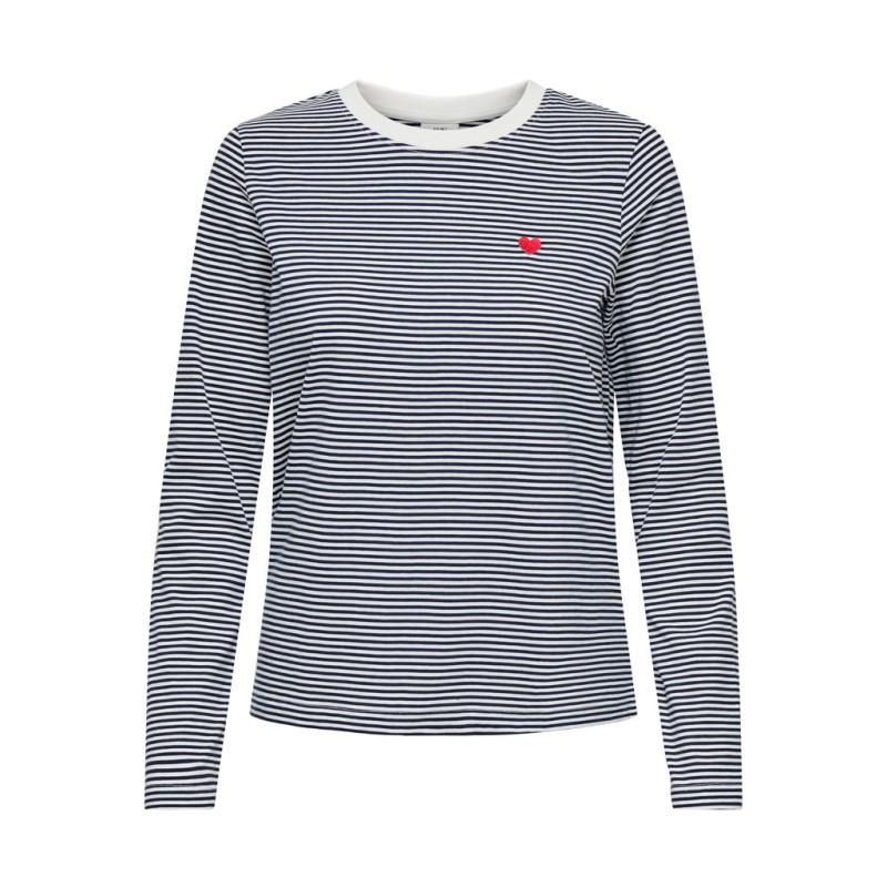 JDY Pisa langærmet print bluse - Cloud Dancer / Sky Captain
