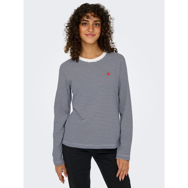 JDY Pisa langærmet print bluse - Cloud Dancer / Sky Captain